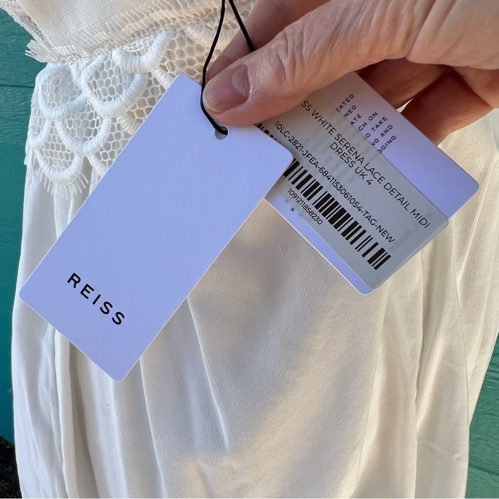 REISS Serena Lace Midi Dress NWT White Crochet Lace Empire Waist Wedding Guest - Picture 12 of 15
